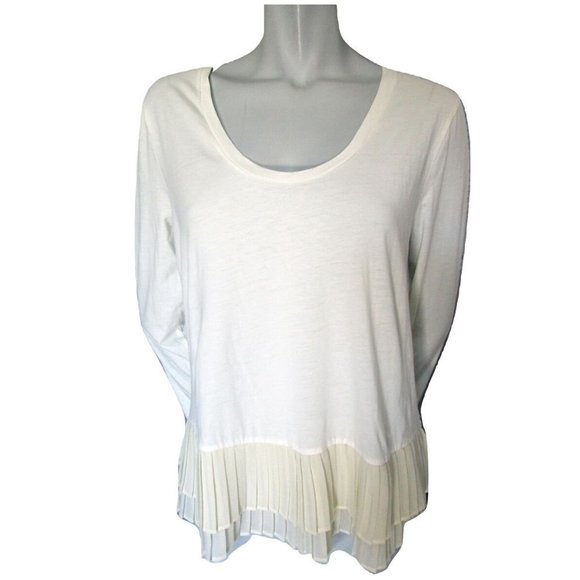 J. Crew Factory Tops - J Crew Cream Scoop Neck Top with Accordion Trim M